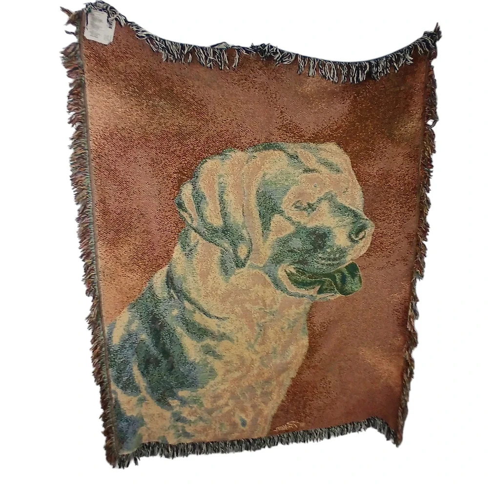 The Manual Woodworkers & Weavers VTG Chocolate Lab Tapestry Jacquard Blanket NWT
